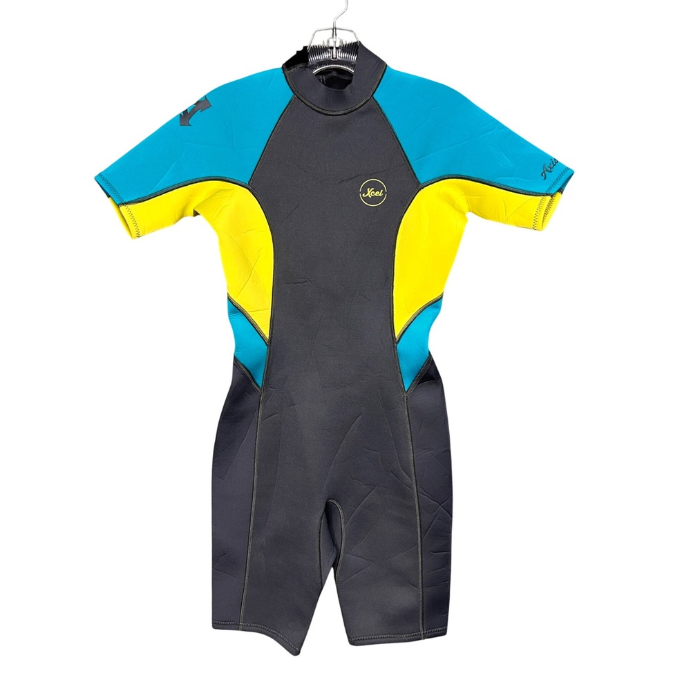 XCEL Wetsuit Women 6 Gray Blue Yellow Short Slv Springsuit WN210AX6 Surf Shorty